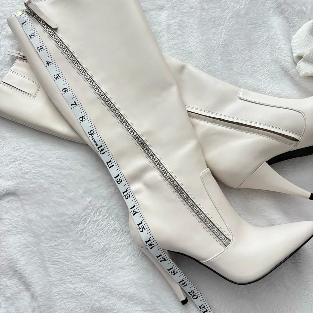 VINCE CAMUTO Alessa Cream Leather Wide Calf Knee High Heeled Boots--NEW--7.5WC - Picture 13 of 14